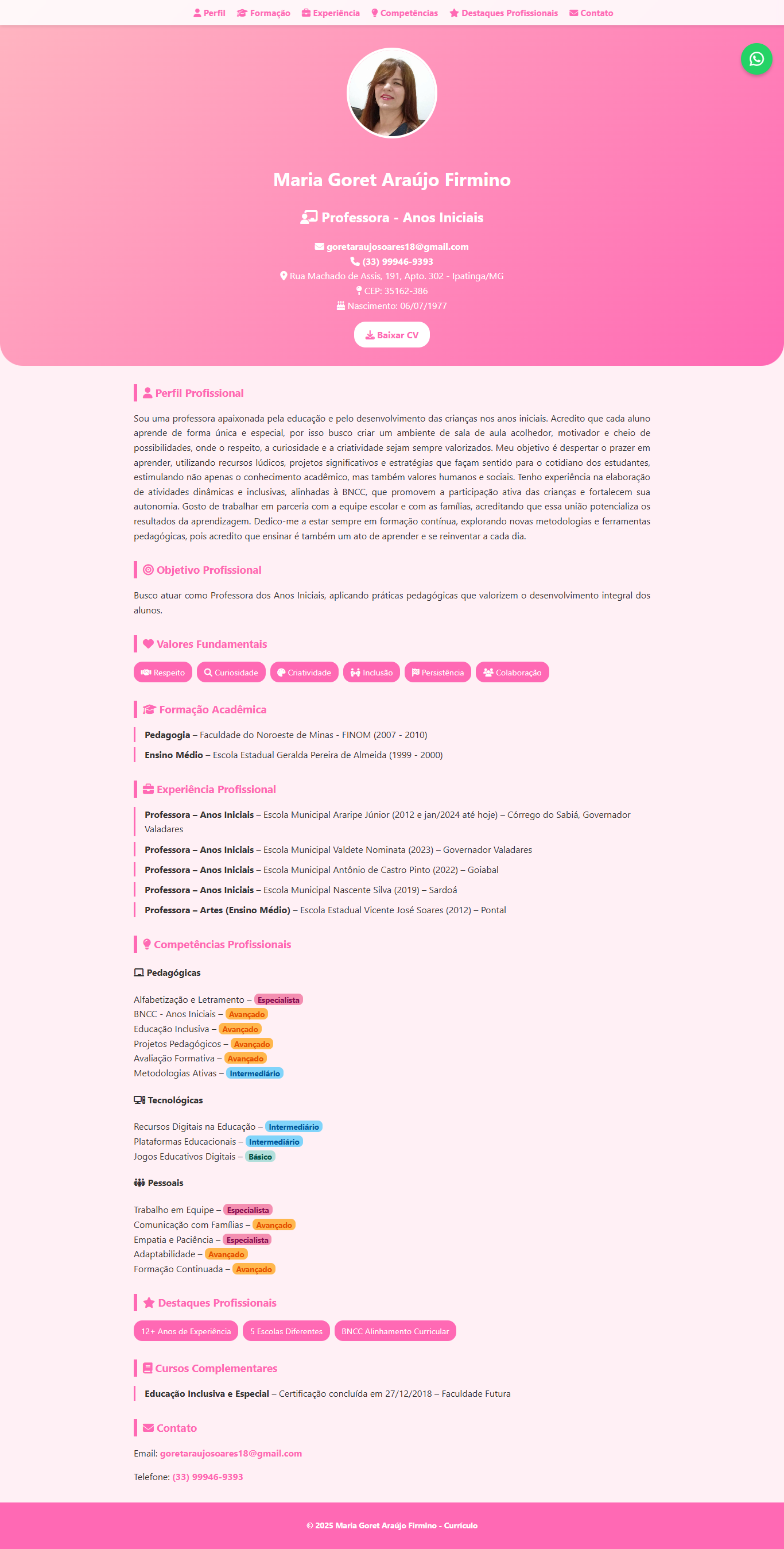 Currículo Online e em PDF - Maria Goret